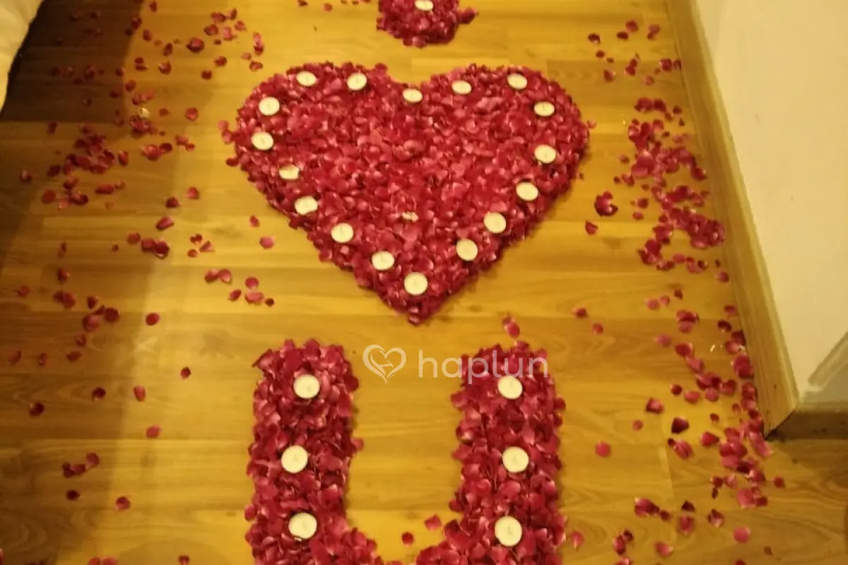 Hotel room with decoration for his/her