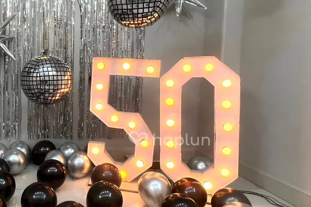 Silver Birthday Neon Light Near Number Setup