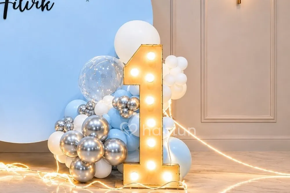 Birthday Balloon Decoration with Neon Number