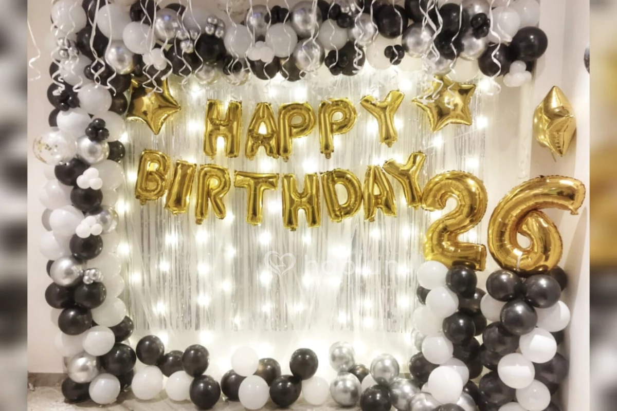 26th Birthday Garland Decoration With Fairy Lights On Wall