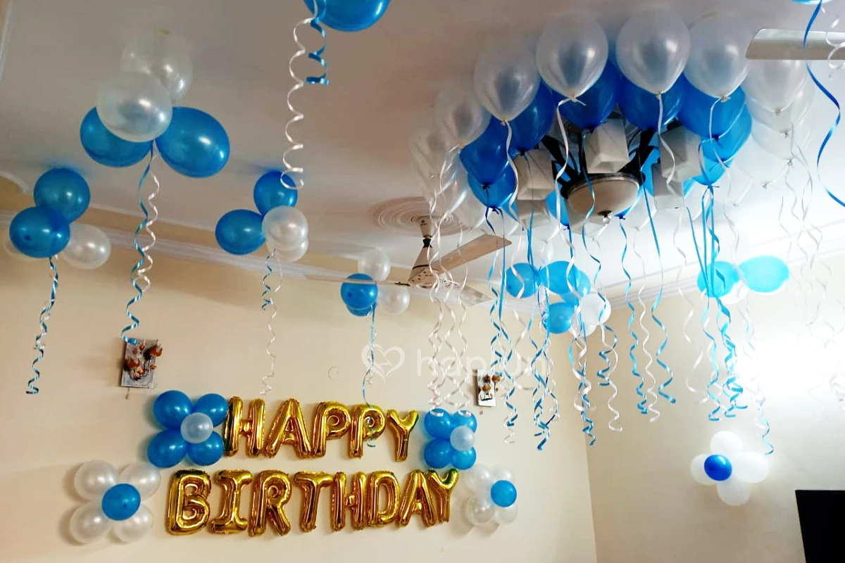 Simple and Easy Birthday Decoration ideas at home/Blue and white theme  Birthday Decoration - YouTube
