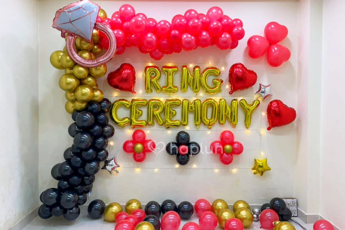 69 pcs Ring Ceremony Decoration Set Ring Foil Balloon Decorations Foil  Fringe Black Curtain Red Metallic