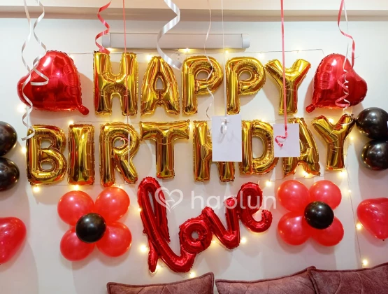 Birthday surprise decoration with balloons