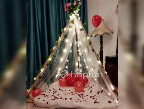 Canopy decoration in room for birthday