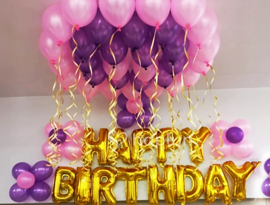 Party Ghar metallic Balloons for Birthday Anniversary surprise Party  decoration items combo kit set pack of 50- 25 Purple and 25 Pink Colour