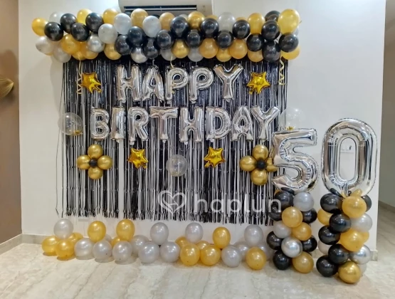 Age 50th amp Happy Birthday Black Gold Party Decorations Bunting Banners  Balloons  eBay