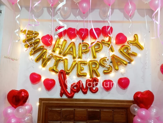 25th Wedding Anniversary Backdrop with Balloon Decoration in the Night  Stock Image - Image of decorations, hindu: 249595641