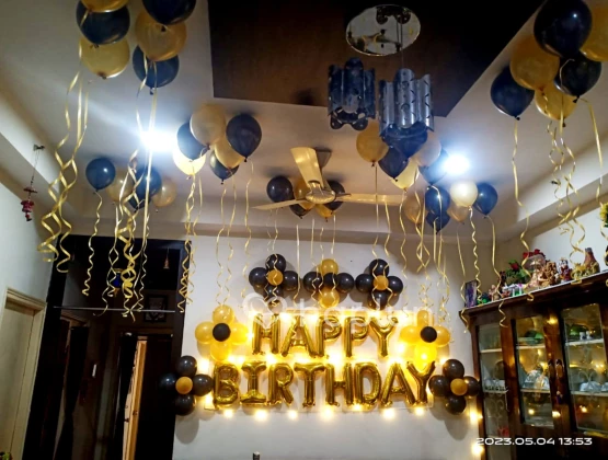 Decorated with Balloons and Ribbons Birthday Terrace. Pink and Black  Decoration Stock Photo - Image of decoration, happy: 170960732